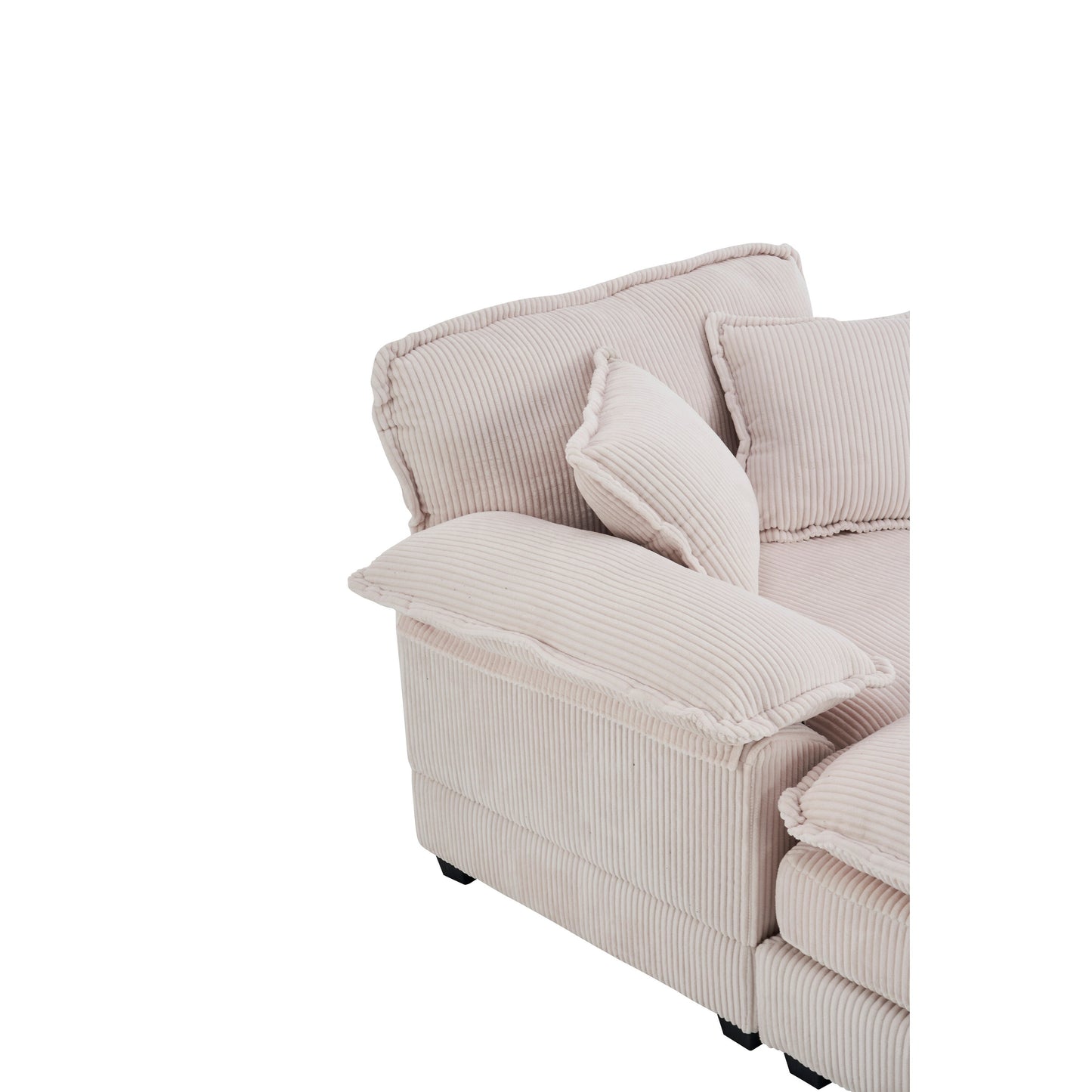 Canapé simple profond en velours côtelé blanc 59,3 po avec 2 coussins décoratifs et pouf pour le salon