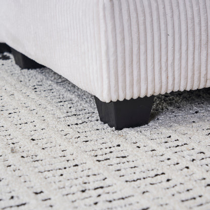 Canapé simple profond en velours côtelé blanc 59,3 po avec 2 coussins décoratifs et pouf pour le salon