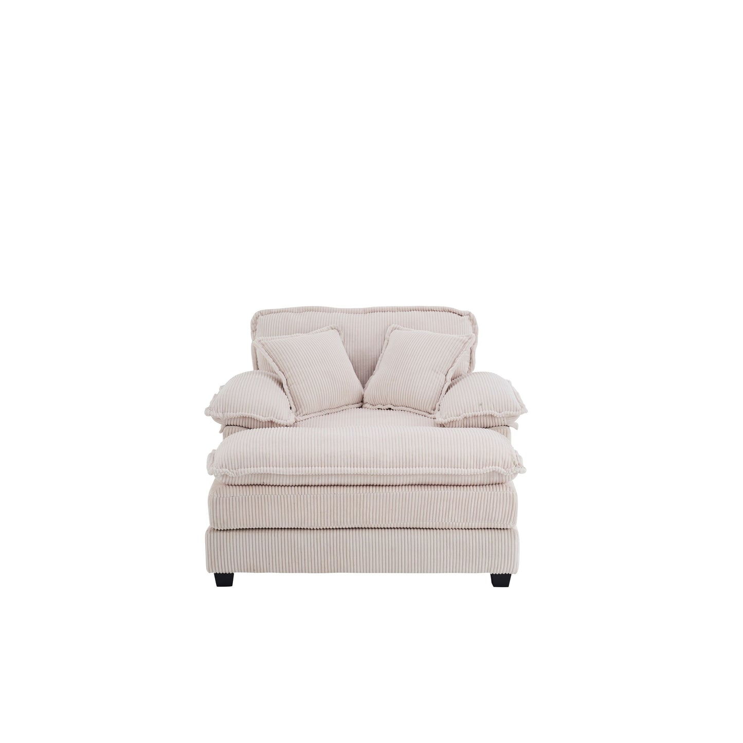 Canapé simple profond en velours côtelé blanc 59,3 po avec 2 coussins décoratifs et pouf pour le salon