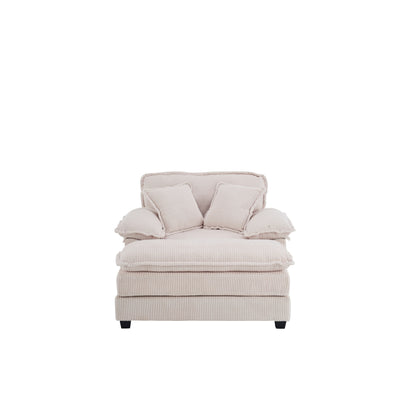 Canapé simple profond en velours côtelé blanc 59,3 po avec 2 coussins décoratifs et pouf pour le salon