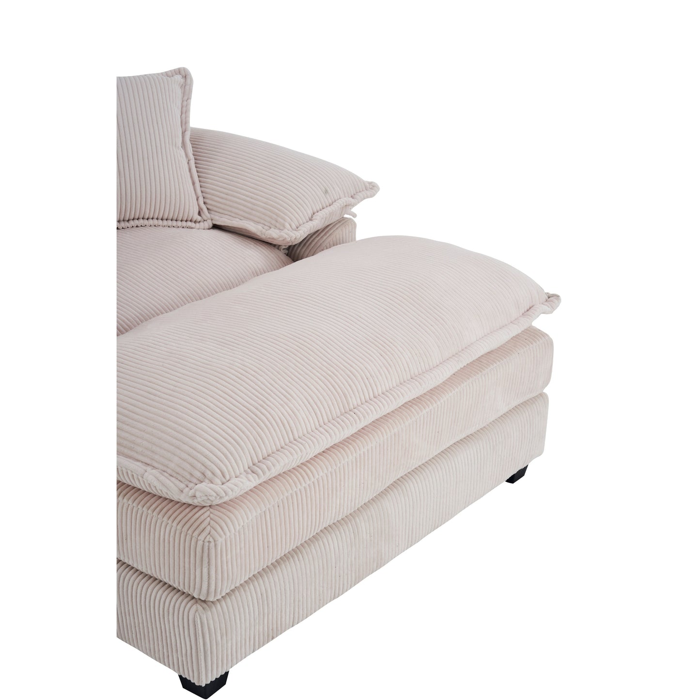 Canapé simple profond en velours côtelé blanc 59,3 po avec 2 coussins décoratifs et pouf pour le salon