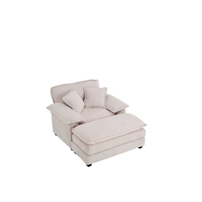 Canapé simple profond en velours côtelé blanc 59,3 po avec 2 coussins décoratifs et pouf pour le salon