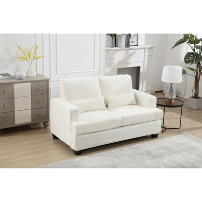 Canapé 2 places en tissu blanc de 63 pouces avec assise profonde et 3 coussins
