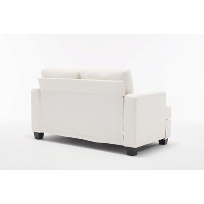 Canapé 2 places en tissu blanc de 63 pouces avec assise profonde et 3 coussins