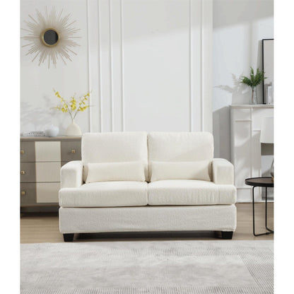 Canapé 2 places en tissu blanc de 63 pouces avec assise profonde et 3 coussins