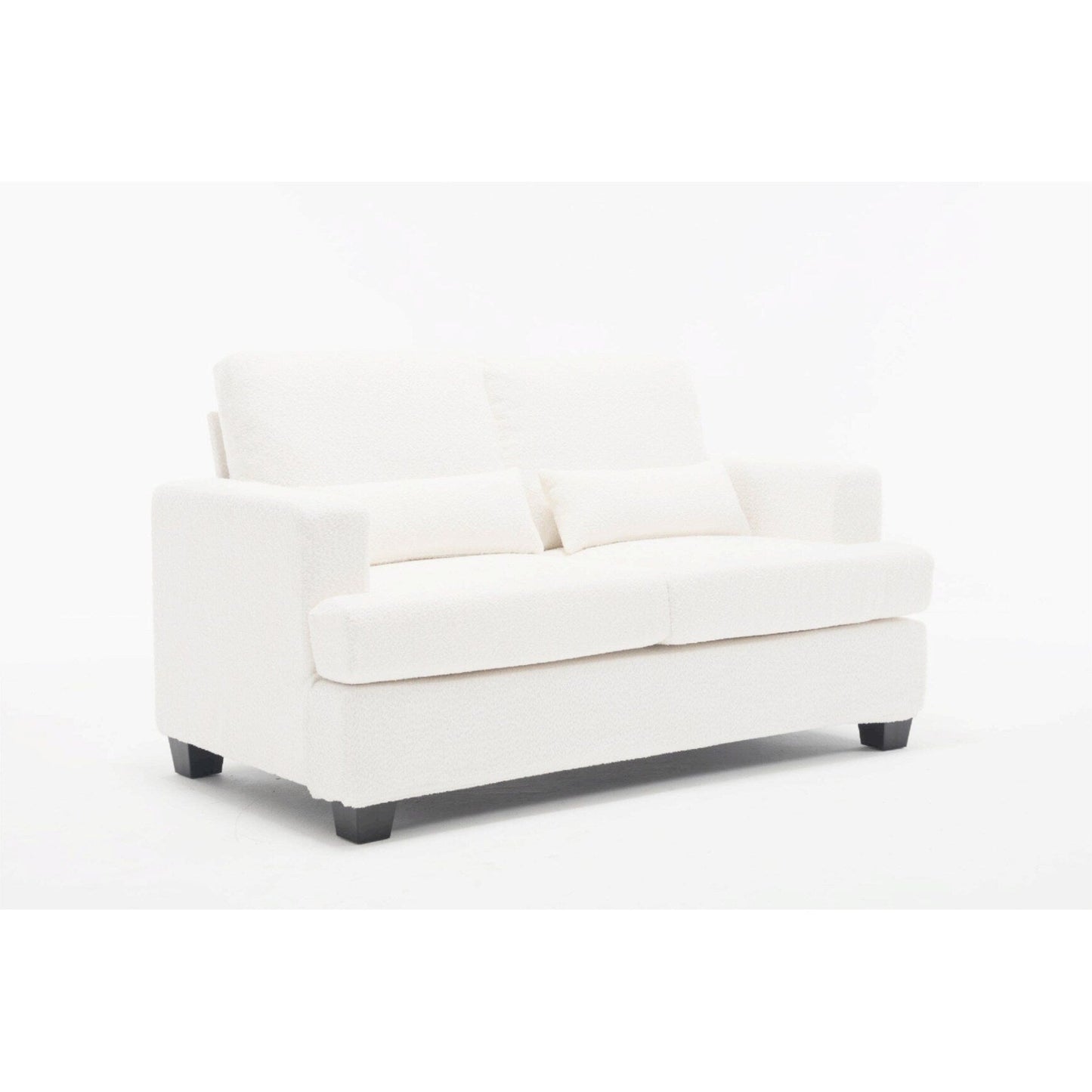 Canapé 2 places en tissu blanc de 63 pouces avec assise profonde et 3 coussins