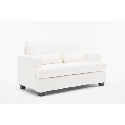 Canapé 2 places en tissu blanc de 63 pouces avec assise profonde et 3 coussins