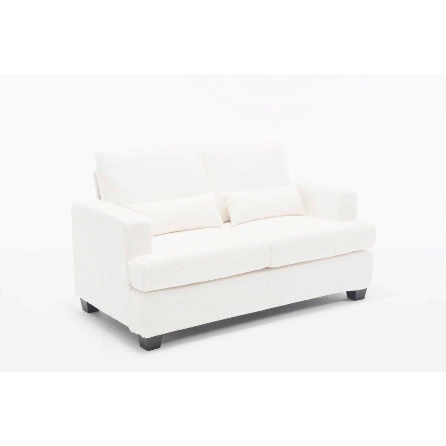 Canapé 2 places en tissu blanc de 63 pouces avec assise profonde et 3 coussins
