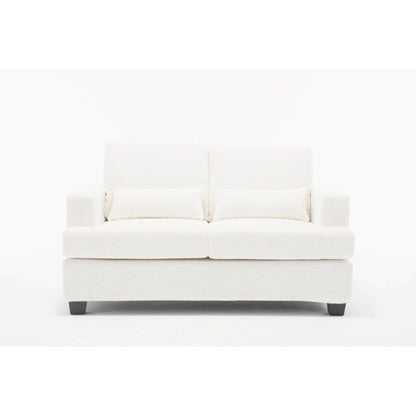 Canapé 2 places en tissu blanc de 63 pouces avec assise profonde et 3 coussins