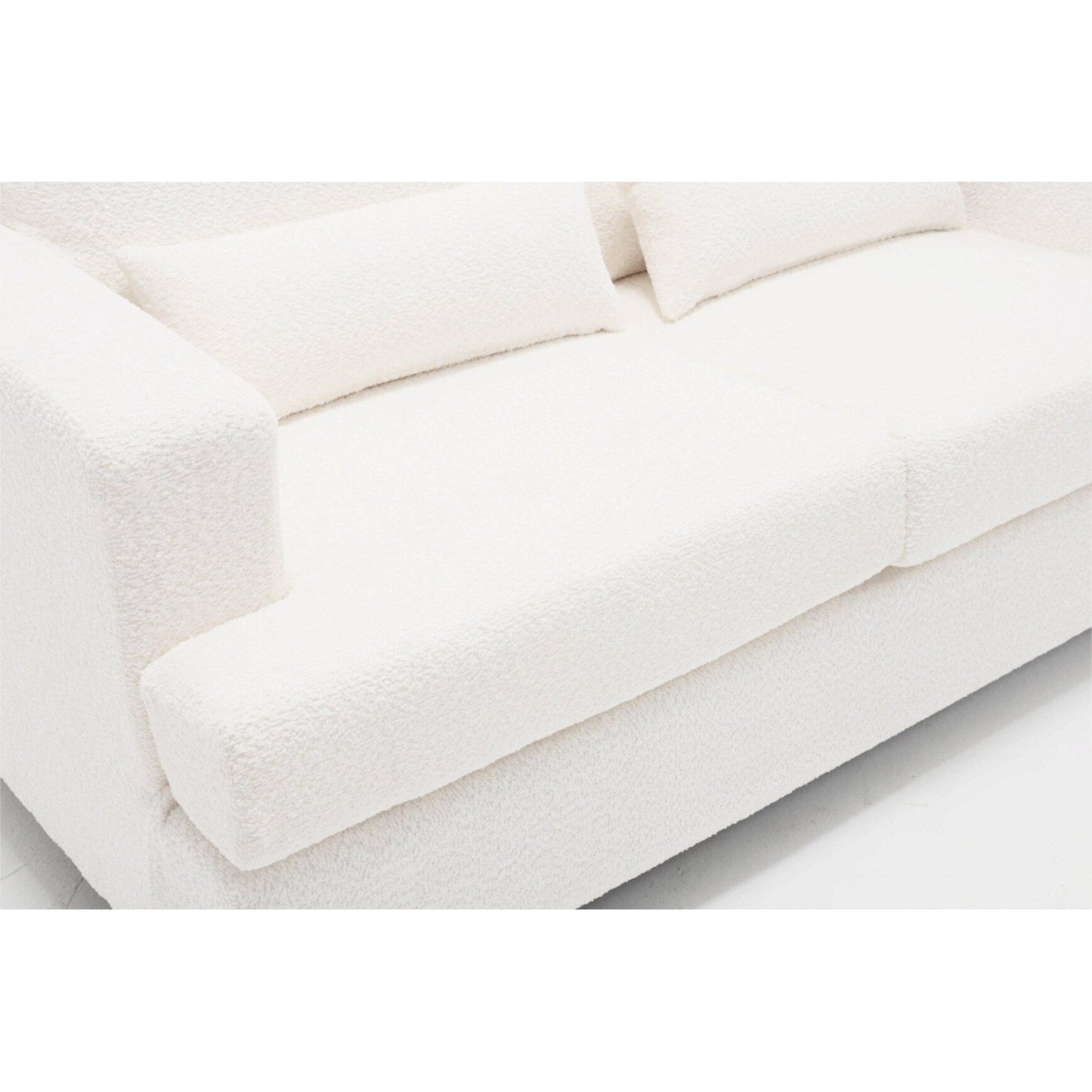 Canapé 2 places en tissu blanc de 63 pouces avec assise profonde et 3 coussins