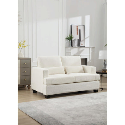 Canapé 2 places en tissu blanc de 63 pouces avec assise profonde et 3 coussins