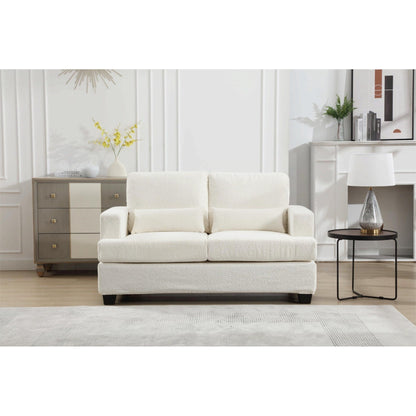 Canapé 2 places en tissu blanc de 63 pouces avec assise profonde et 3 coussins
