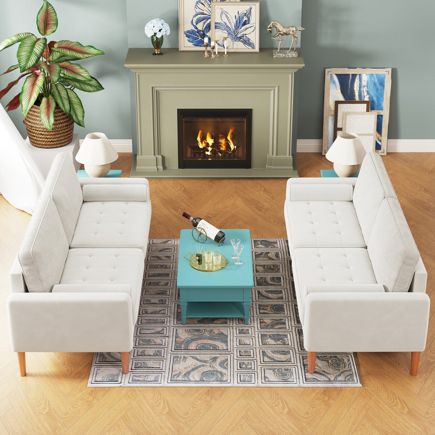 Canapé 3 places rembourré blanc 67,7 avec assemblage sans outil, mousse haute densité et structure en bois massif