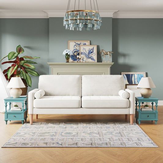 Canapé rembourré blanc de 67,7 po avec mousse haute densité, support à ressorts et assemblage sans outil