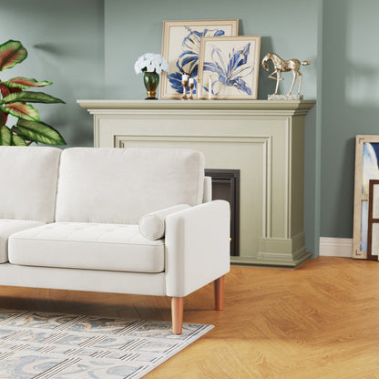 Canapé 3 places rembourré blanc de 171 cm, avec cadre en bois massif, coussins en mousse haute densité, assemblage sans outil.