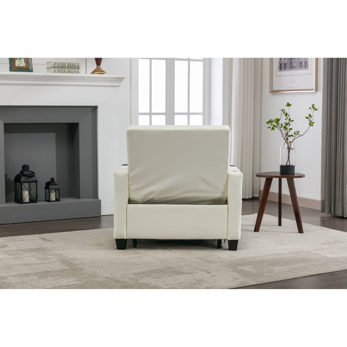 Canapé convertible 3 en 1 en similicuir blanc 68.12 avec ports USB et tissu résistant à l'usure pour le salon