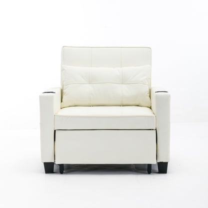 Canapé convertible 3 en 1 en similicuir blanc 68.12 avec ports USB et tissu résistant à l'usure pour le salon