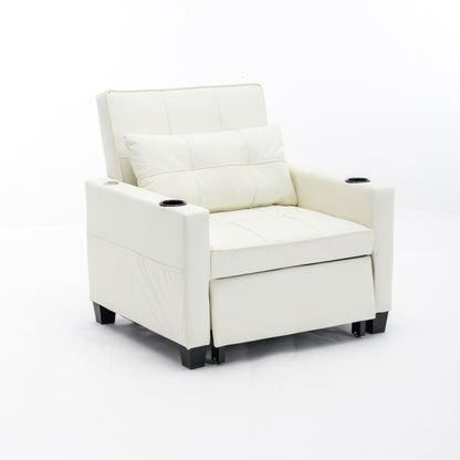 Canapé convertible 3 en 1 en similicuir blanc 68.12 avec ports USB et tissu résistant à l'usure pour le salon