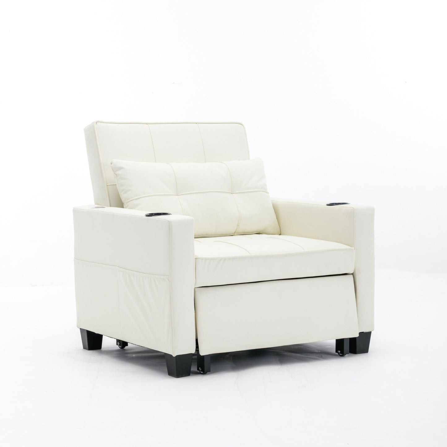 Canapé convertible 3 en 1 en similicuir blanc 68.12 avec ports USB et tissu résistant à l'usure pour le salon