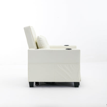 Canapé convertible 3 en 1 en similicuir blanc 68.12 avec ports USB et tissu résistant à l'usure pour le salon