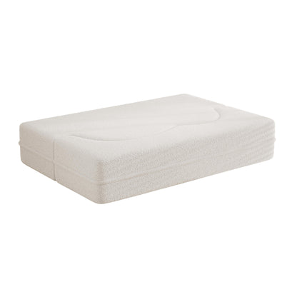 Canapé-lit convertible en tissu Teddy blanc 78 pouces, garni de mousse, avec 2 oreillers et matelas pliant pour le salon