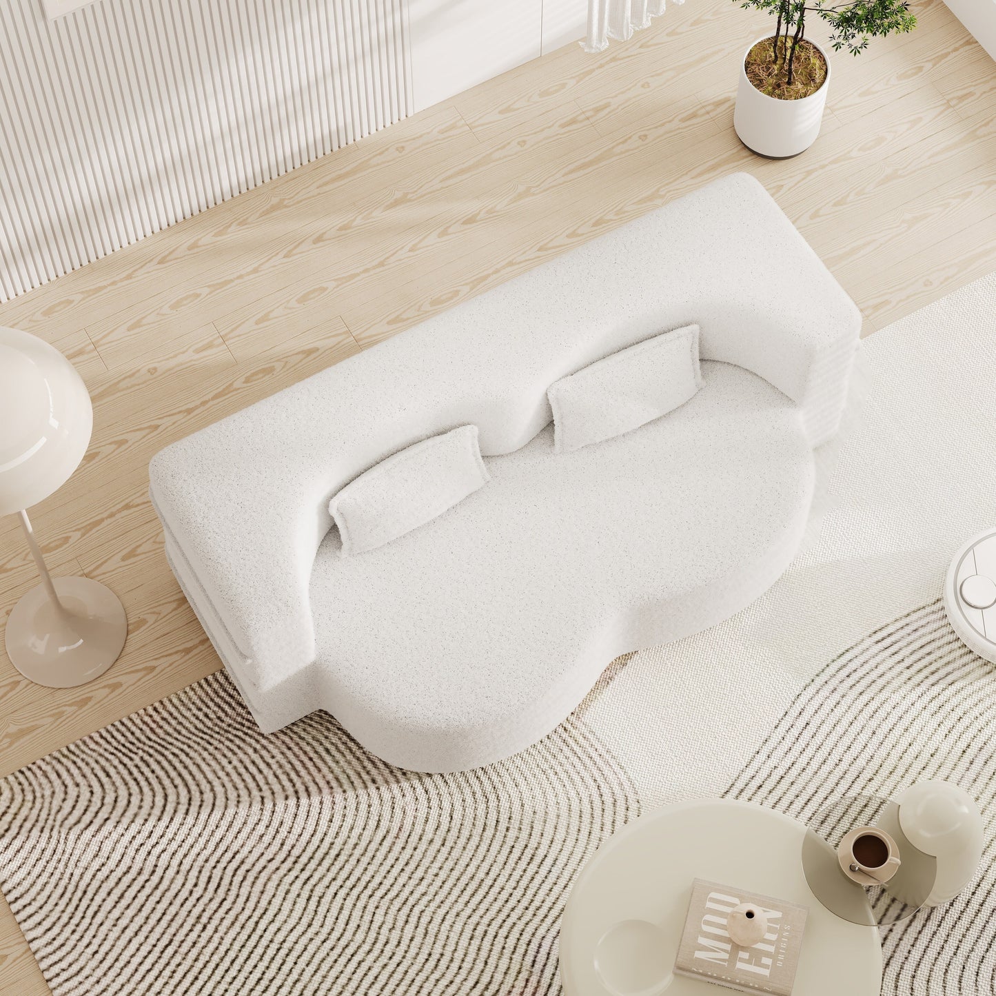 Canapé-lit convertible en tissu Teddy blanc 78 pouces, garni de mousse, avec 2 oreillers et matelas pliant pour le salon