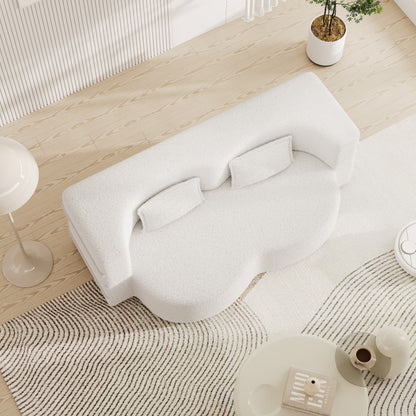 Canapé-lit convertible en tissu Teddy blanc 78 pouces, garni de mousse, avec 2 oreillers et matelas pliant pour le salon