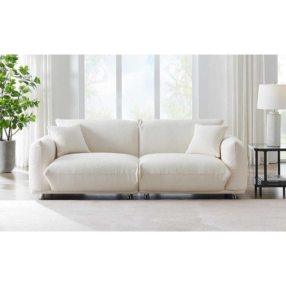 Canapé causeuse surdimensionné blanc 87 avec structure en métal, 2 coussins et revêtement durable