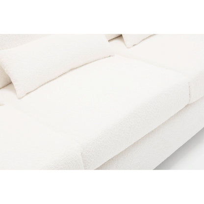 Canapé 3 places moderne en tissu blanc 88,4, avec 3 coussins, coussins de dossier amovibles, structure en bois dur et acier