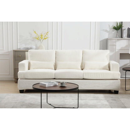 Canapé 3 places moderne en tissu blanc 88,4, avec 3 coussins, coussins de dossier amovibles, structure en bois dur et acier