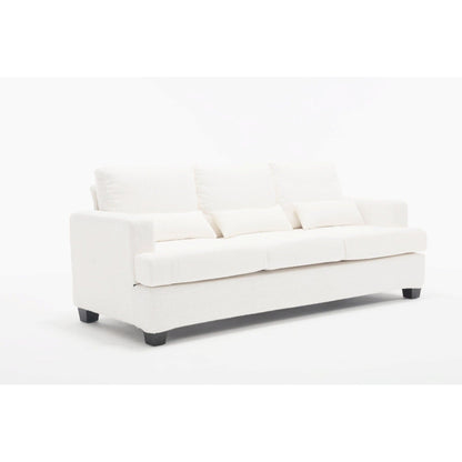 Canapé 3 places moderne en tissu blanc 88,4, avec 3 coussins, coussins de dossier amovibles, structure en bois dur et acier