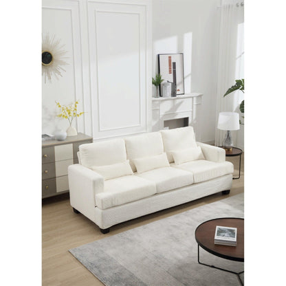 Canapé 3 places en tissu moderne blanc 88.4 avec 3 coussins, coussins de dossier amovibles, structure en bois dur et acier