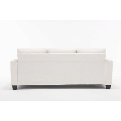 Canapé 3 places en tissu moderne blanc 88.4 avec 3 coussins, coussins de dossier amovibles, structure en bois dur et acier