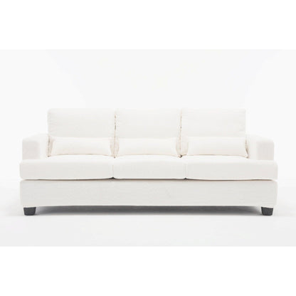 Canapé 3 places en tissu moderne blanc 88.4 avec 3 coussins, coussins de dossier amovibles, structure en bois dur et acier