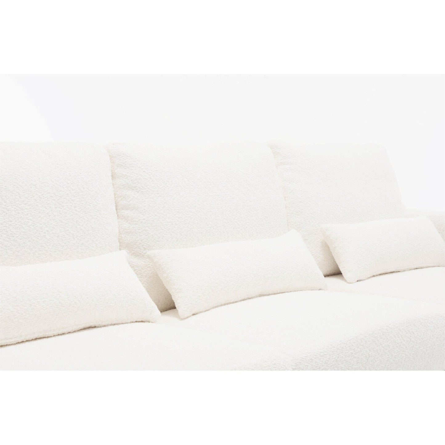 Canapé 3 places en tissu blanc de 225 cm avec coussins de dossier amovibles, assise profonde et cadre robuste en bois dur et acier