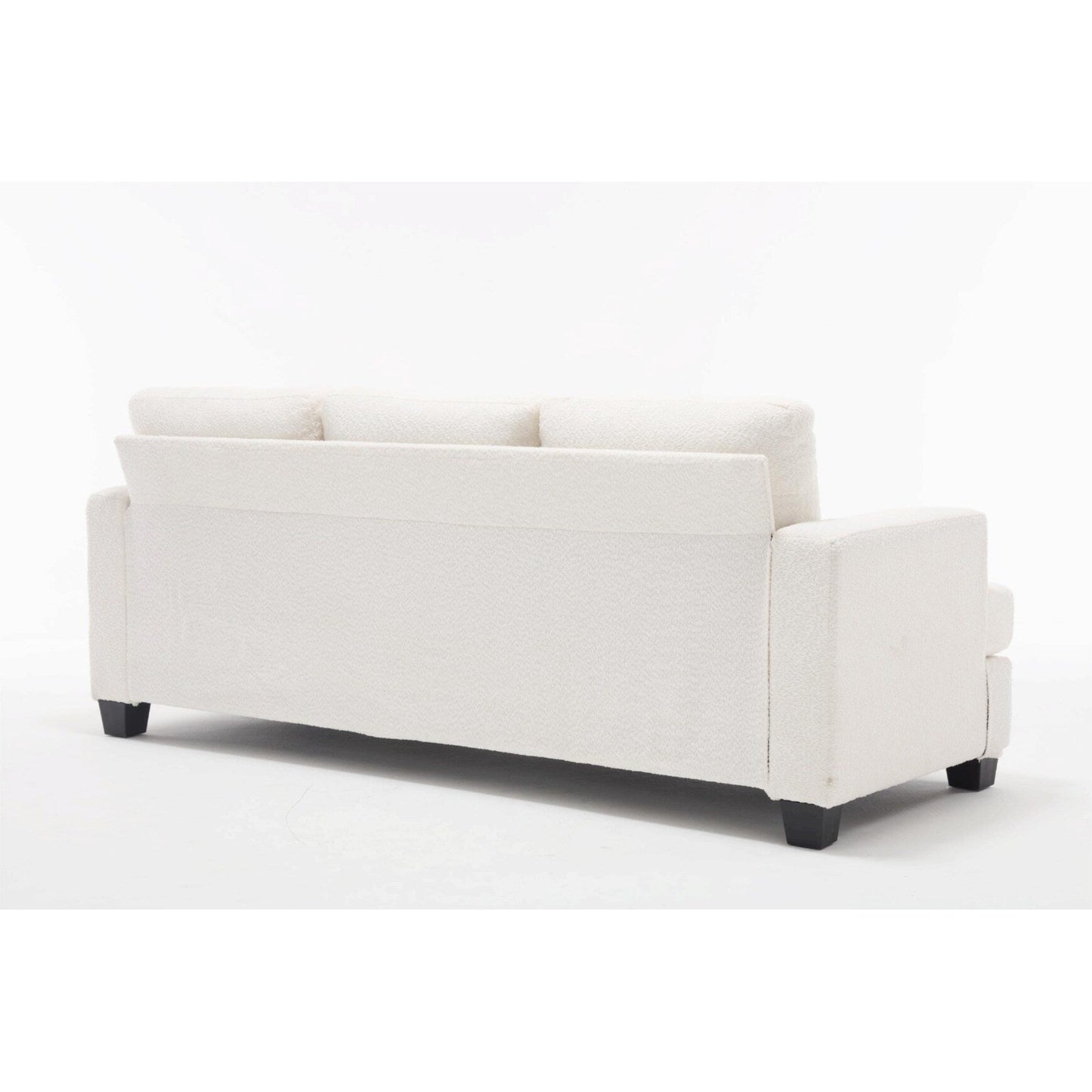 Canapé 3 places en tissu blanc de 225 cm avec coussins de dossier amovibles, assise profonde et cadre robuste en bois dur et acier