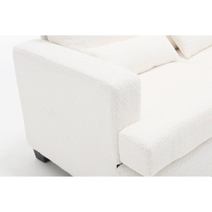 Canapé 3 places en tissu blanc de 225 cm avec coussins de dossier amovibles, assise profonde et cadre robuste en bois dur et acier