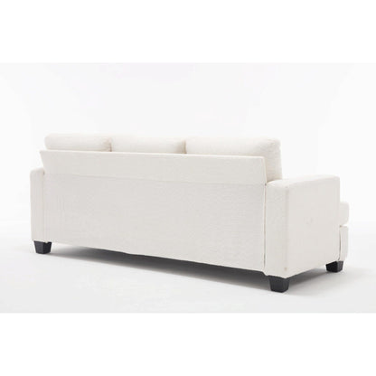 Canapé 3 places moderne en tissu blanc de 225 cm avec coussins de dossier amovibles et cadre en bois dur