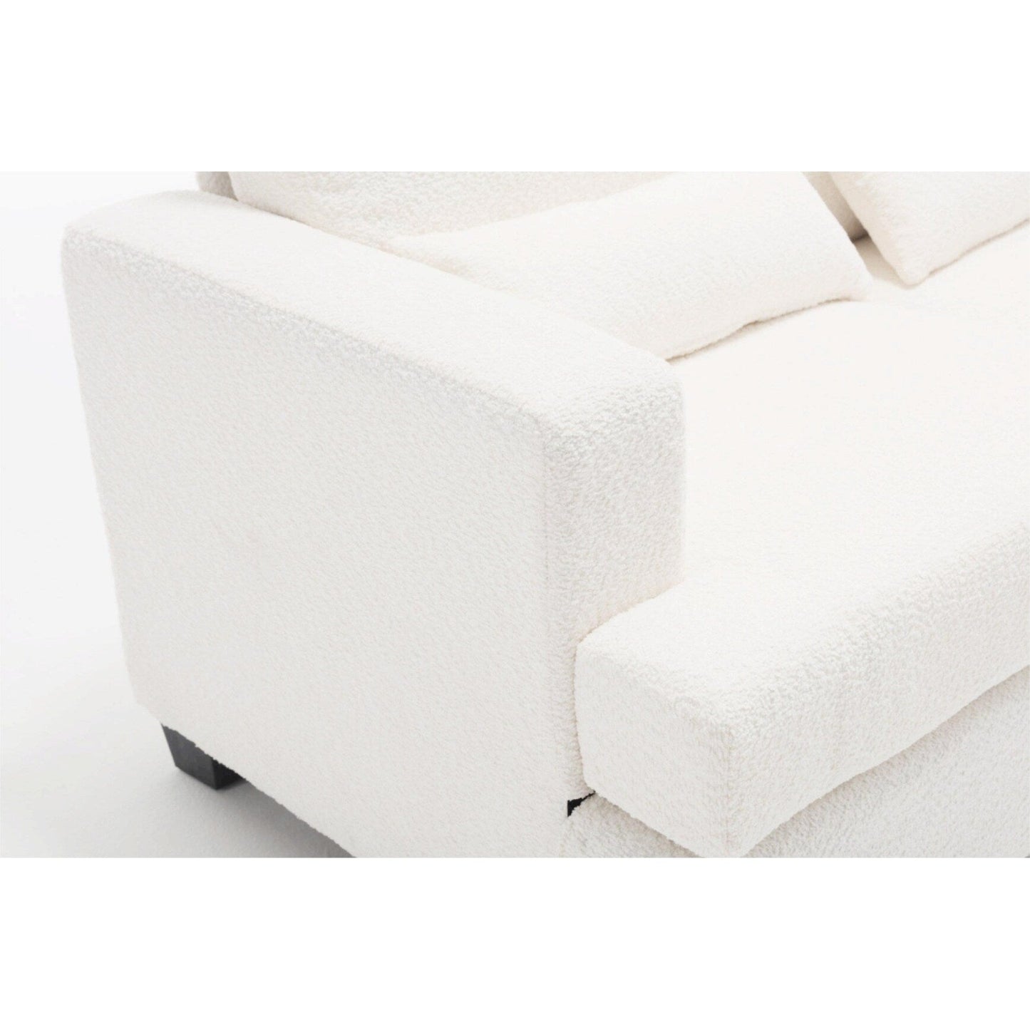 Canapé 3 places moderne en tissu blanc de 225 cm avec coussins de dossier amovibles et cadre en bois dur