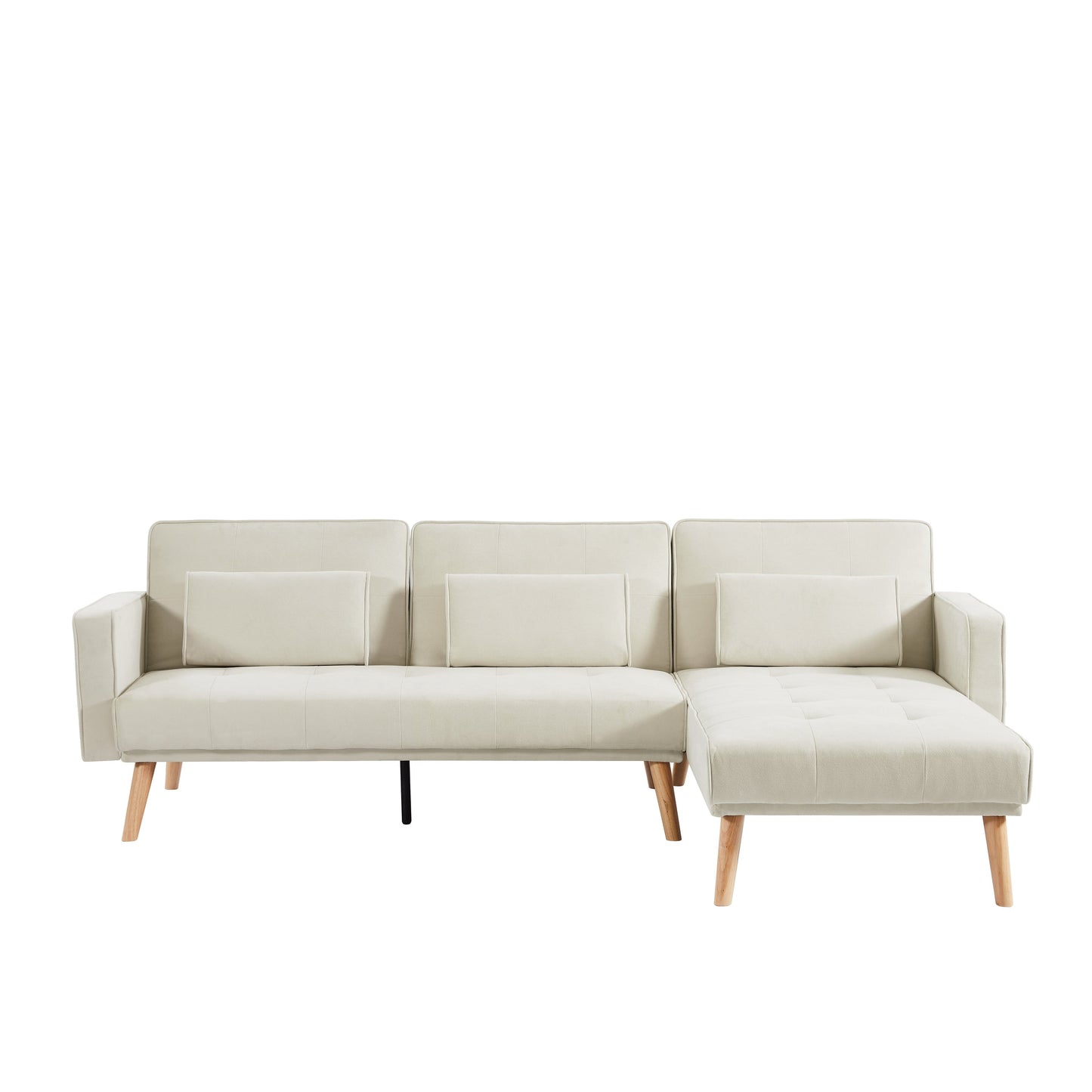 Canapé sectionnel 3 places en lin blanc de 94,5 po avec méridienne droite et sac de rangement