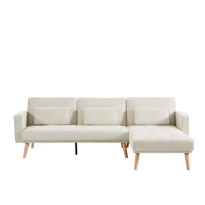 Canapé convertible 3 places en lin blanc de 94,5 pouces avec méridienne, orienté à droite, coussins en mousse et sac de rangement