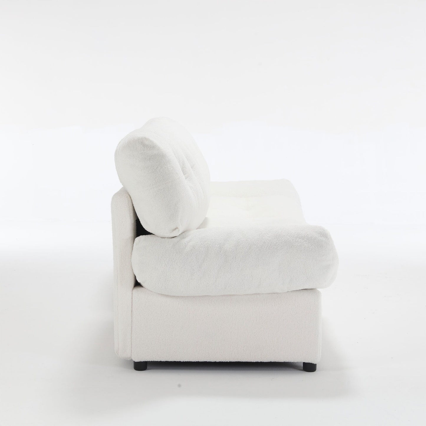 Canapé 2 places en tissu blanc 96,46 avec capitonnage à boutons, structure confortable et robuste pour appartements et salons