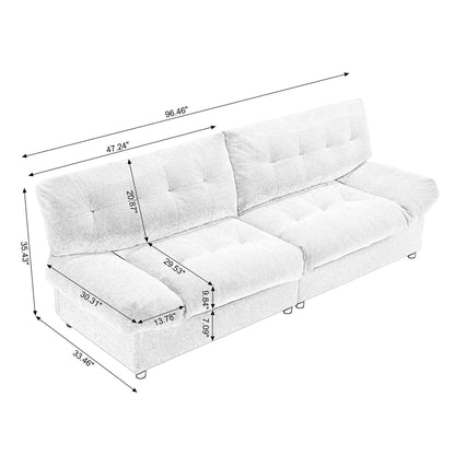 Canapé 2 places en tissu capitonné blanc de 245 cm, structure robuste et confortable pour le salon