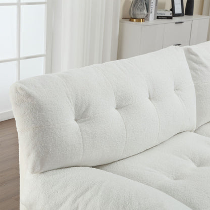 Canapé 2 places en tissu blanc 96,46 po avec capitonnage à boutons et cadre confortable