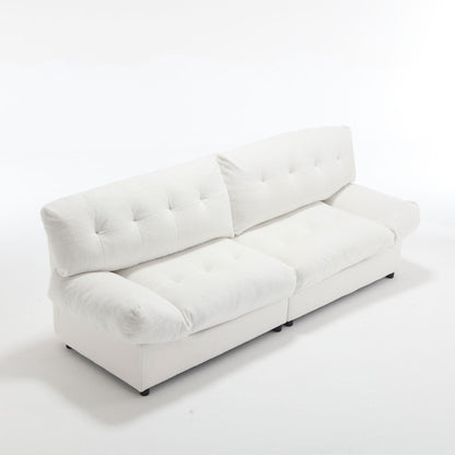 Canapé 2 places en tissu blanc 96,46 pouces avec un design rembourré confortable, style nuage et pieds en plastique pour le salon