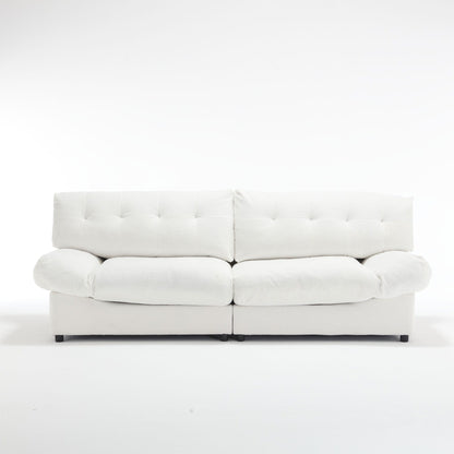 Canapé en tissu blanc de 96,46 pouces avec un design rembourré confortable et des pieds en plastique