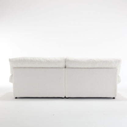 Canapé en tissu blanc de 96,46 pouces avec un design rembourré confortable et des pieds en plastique