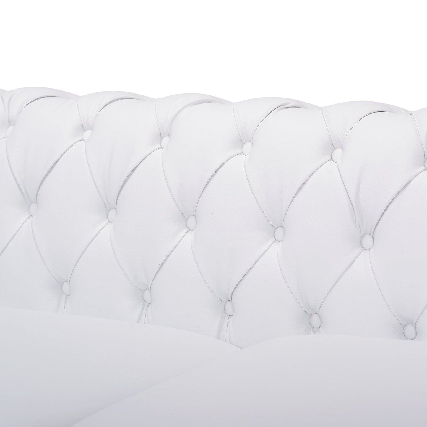 Canapé Chesterfield 3 places blanc avec capitonnage à boutons et clous décoratifs