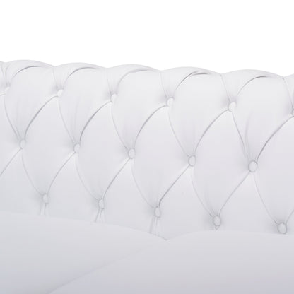 Canapé Chesterfield 3 places blanc avec capitonnage à boutons et clous décoratifs