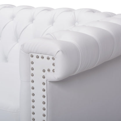 Canapé Chesterfield 3 places blanc avec capitonnage à boutons et clous décoratifs